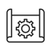 icon of a gear on a roll of paper icon of a gear on a roll of paper